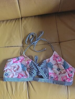 Women's Pink Floral & Navy Stripe Bikini Tops